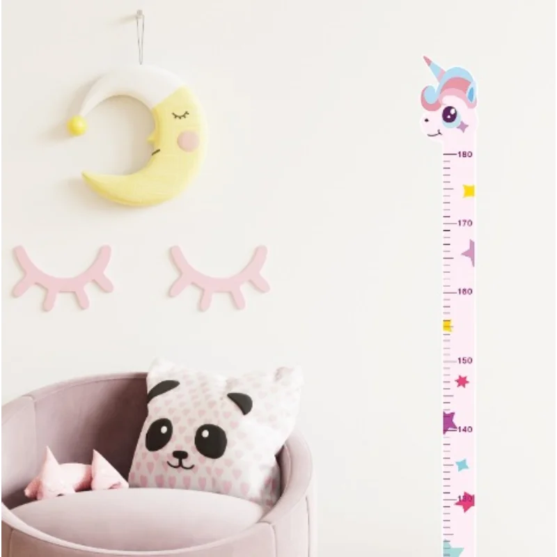 Cartoon Wall Height Chart Sticker – Removable Kids Growth Ruler for Bedroom or Nursery - Unicorn, Giraffe and Dinosaur