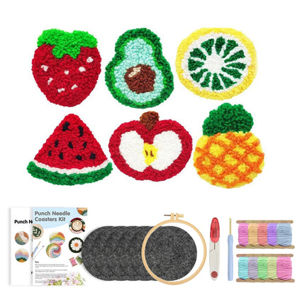DIY Punch Needle Coaster Set Kits – Make 6 Fruit Design Coasters Multiple Design Choice Craft Embroidery