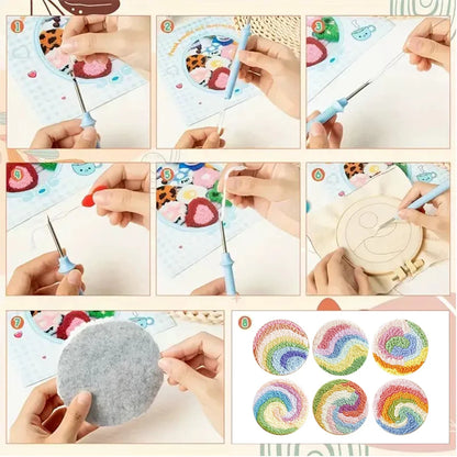 DIY Punch Needle Coaster Set Kit – Make 6 Scenery Sun Sea Sky Design Coasters Multiple Design Choice Craft Embroidery