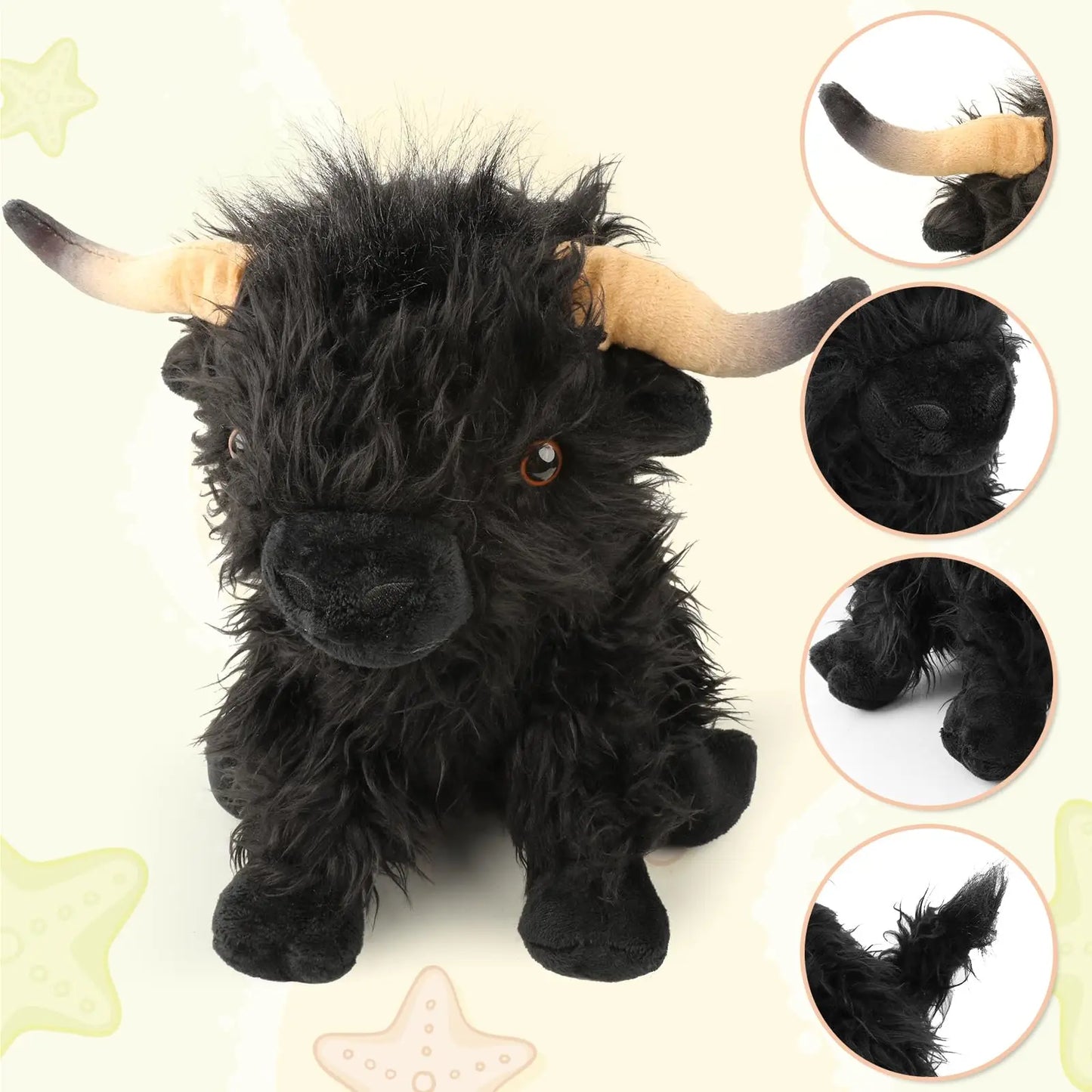 25cm Highland Cow Plush Toy – Soft Stuffed Animal in Brown or Black
