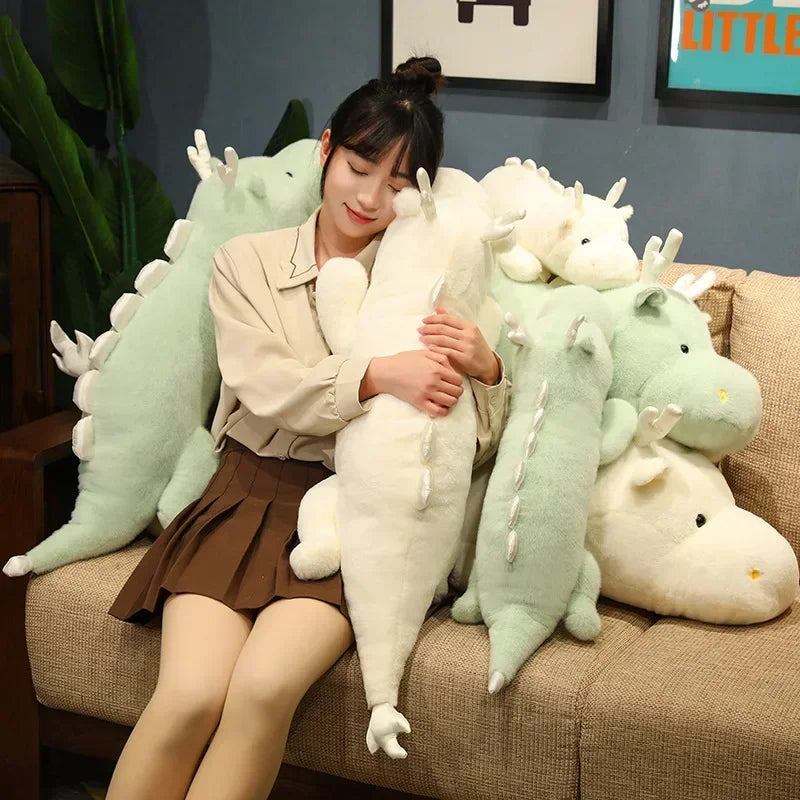 70-140cm Giant Dragon Plush Soft Toy – White or Green Fantasy Dinosaur
