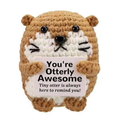 Crochet Knitted Positivity Pals Animals Cat Pineapple Tea Turtle Goose Otter - Emotional Support Gift Positivity Words of Encouragement Ornament - Perfect Gift