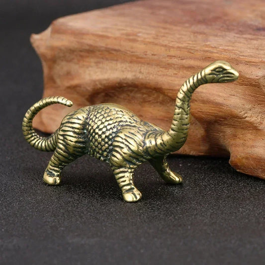 Mini Brass Copper Metal Dinosaur Figurine – Desk Buddy Ornament Collectible
