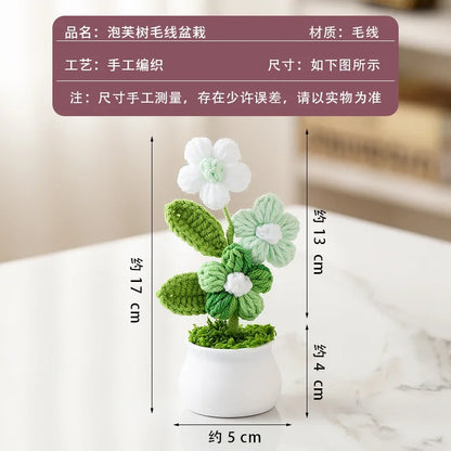 Crochet Knitted Artificial Flower Plant in Pot - Hand Woven Potted Desk Desktop Home Decor Gift Ornament