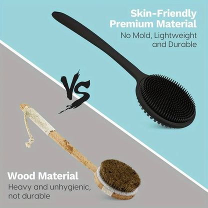 Black Silicone Body Brush – Long-Handle Shower Body Scrubber & Exfoliator