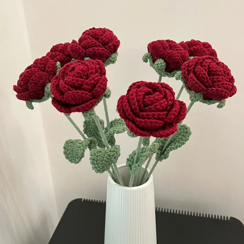 Knitted Rose Artificial Flower – Single-Stem Modern Decor for Gift, Home or Weddings