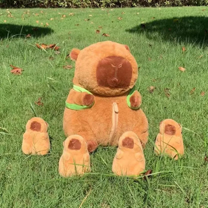 Capybara Family Plush Set – Large Capybara + 4 Small Capybara Soft Toys with Zipper