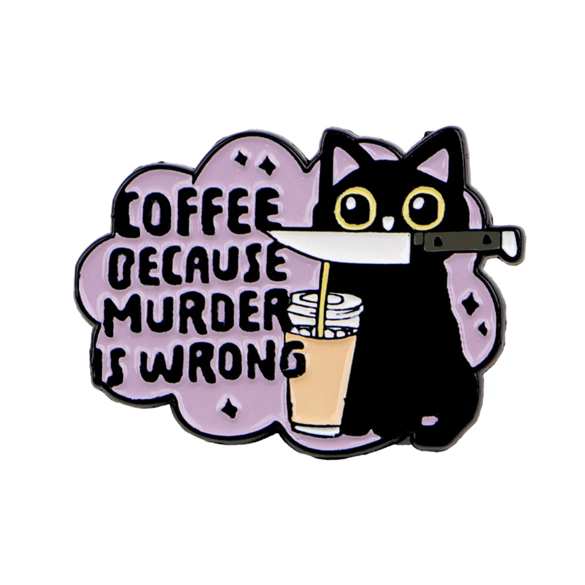 Funny Black Cat Enamel Pin Badge Coffee Brooch Lapel Backpack Clothing Accessories