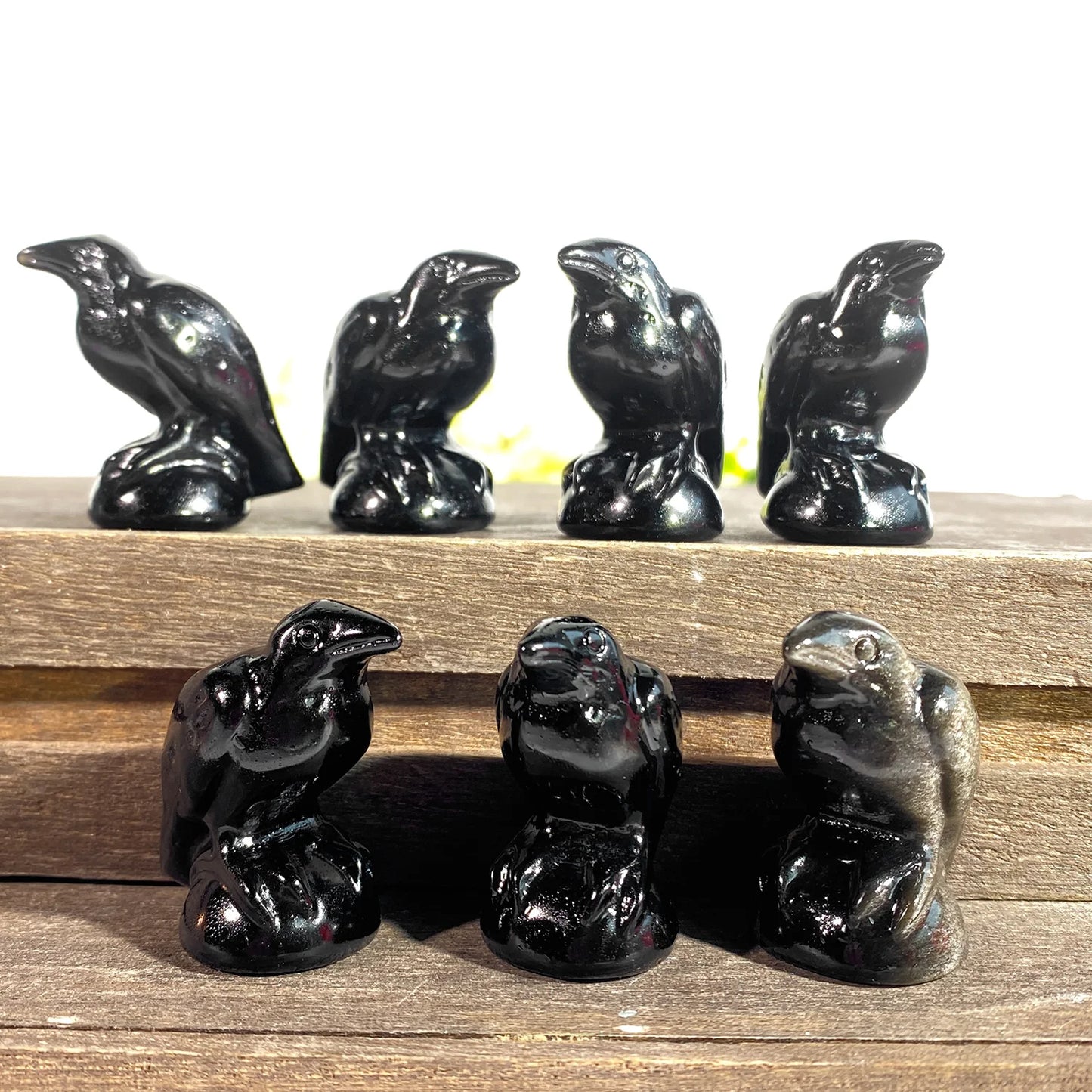 Obsidian Crystal Crow Figurine – Hand-Carved Natural Stone Animal Crow Figure for Chakra Energy Healing & Home Décor
