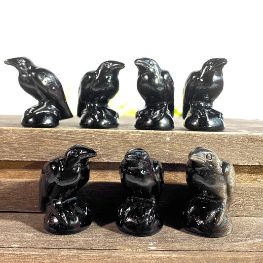 Obsidian Crystal Crow Figurine – Hand-Carved Natural Stone Animal Crow Figure for Chakra Energy Healing & Home Décor