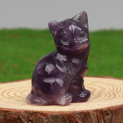 Crystal Cat Figurines – Hand-Carved Natural Stone Animal Cats Figures for Chakra Energy Healing & Home Décor