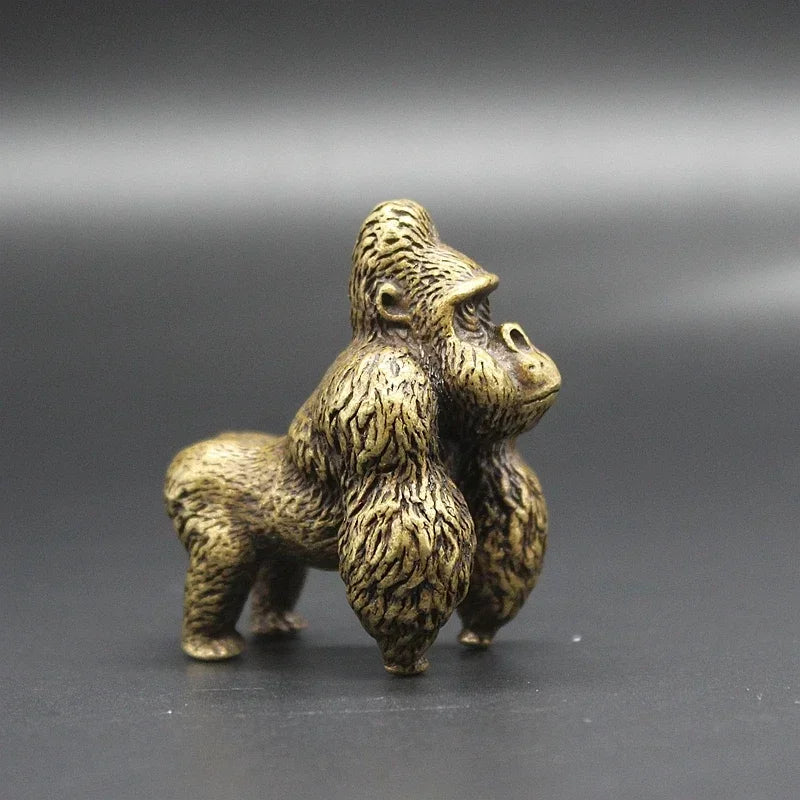 Mini Brass Copper Metal Gorilla Figurine – Desk Buddy Ornament Collectible