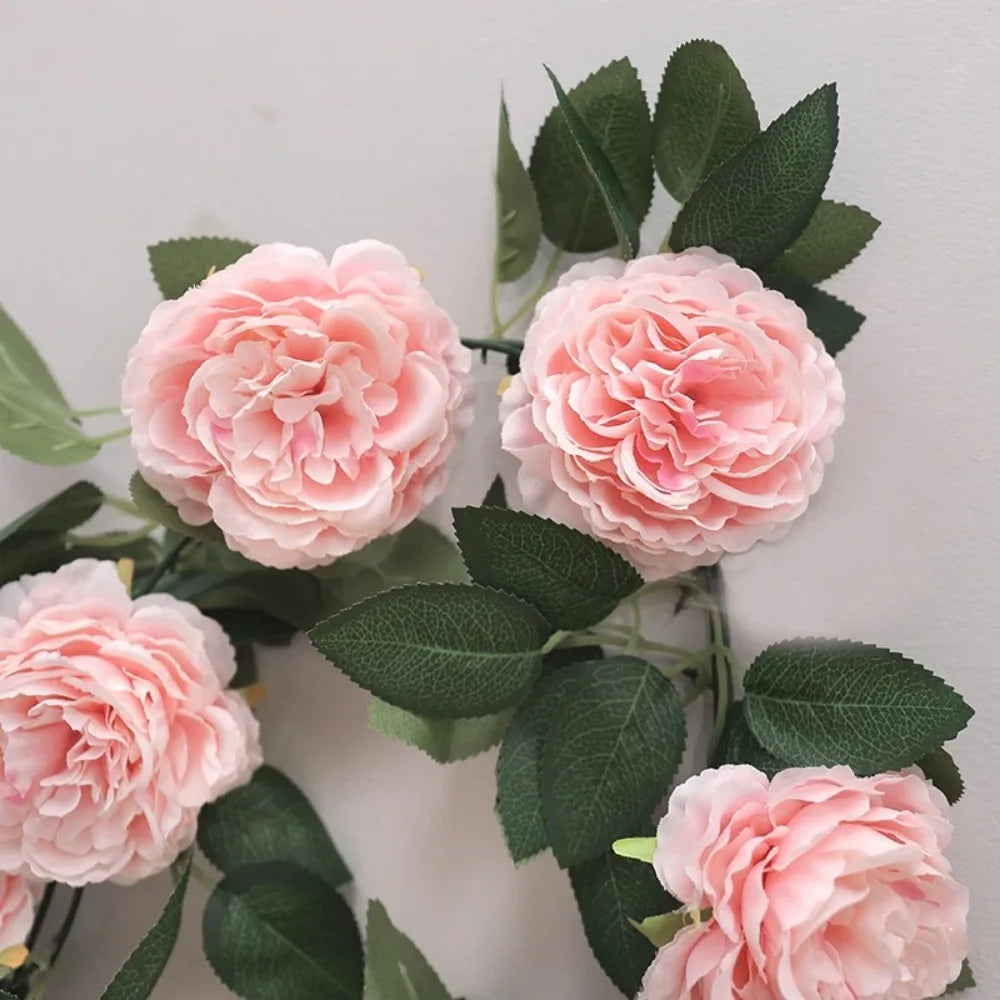 Silk Peony Garland – Pink Artificial Hanging Peonies Flower Vine for Home, Wedding & Party Décor