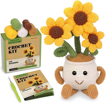 DIY Potted Plant Crochet Kit Beginners Starter – Daisy, Crocus, Snowdrop, Sunflower, Tulip Design