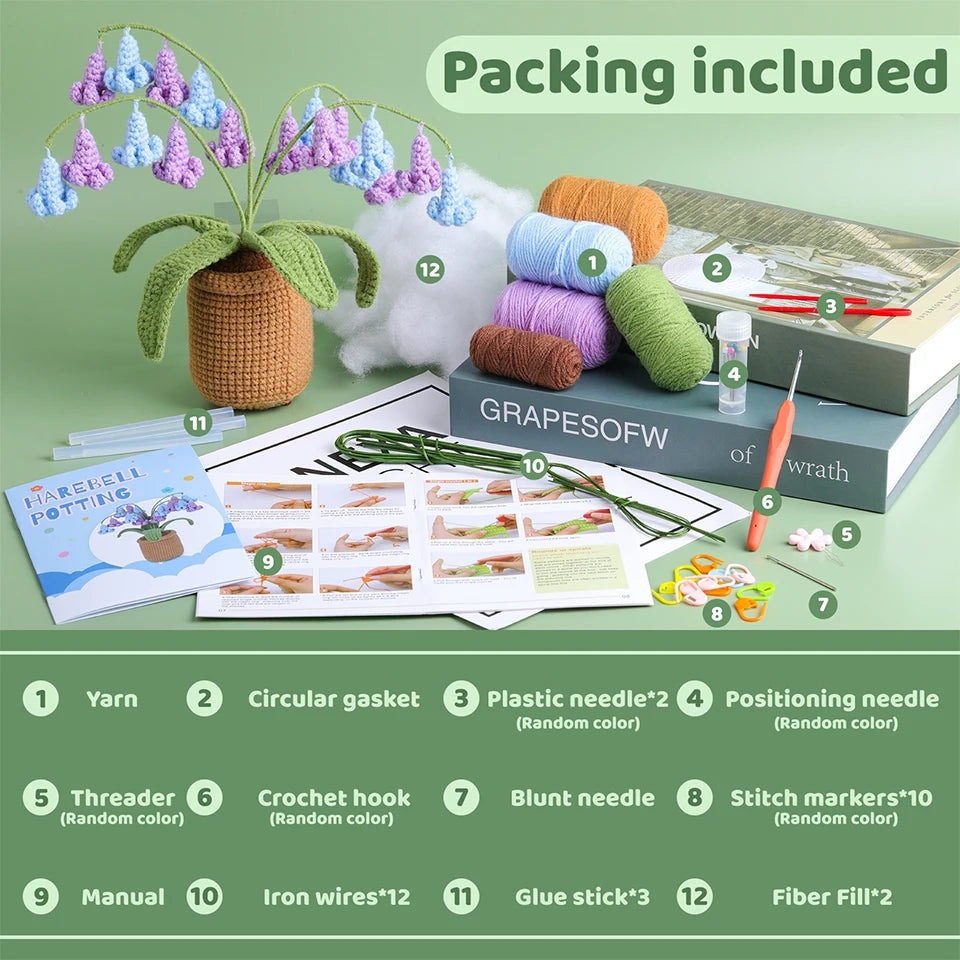 Moth Orchid or Bluebell Crochet Kit – All-in-One Beginner Crochet Flower DIY Kit