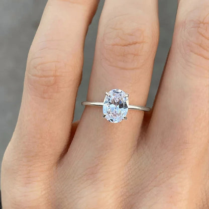 925 Sterling Silver / Golden Ring with Oval Zircon Gemstone – Womens Elegant Engagement Wedding Promise Band