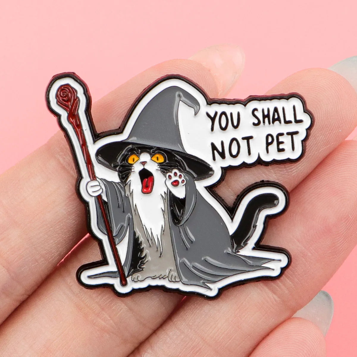 You Shall Not Pet Wizard Cat Funny Enamel Brooch Lapel Pin Badge Novelty Gift
