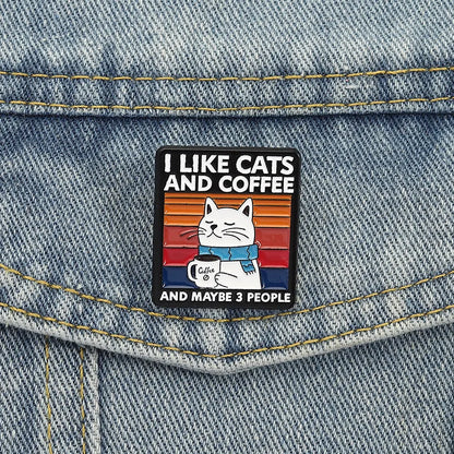 I Like Cats and Coffee Funny Enamel Pin Badge Cartoon Grumpy Cat Introvert