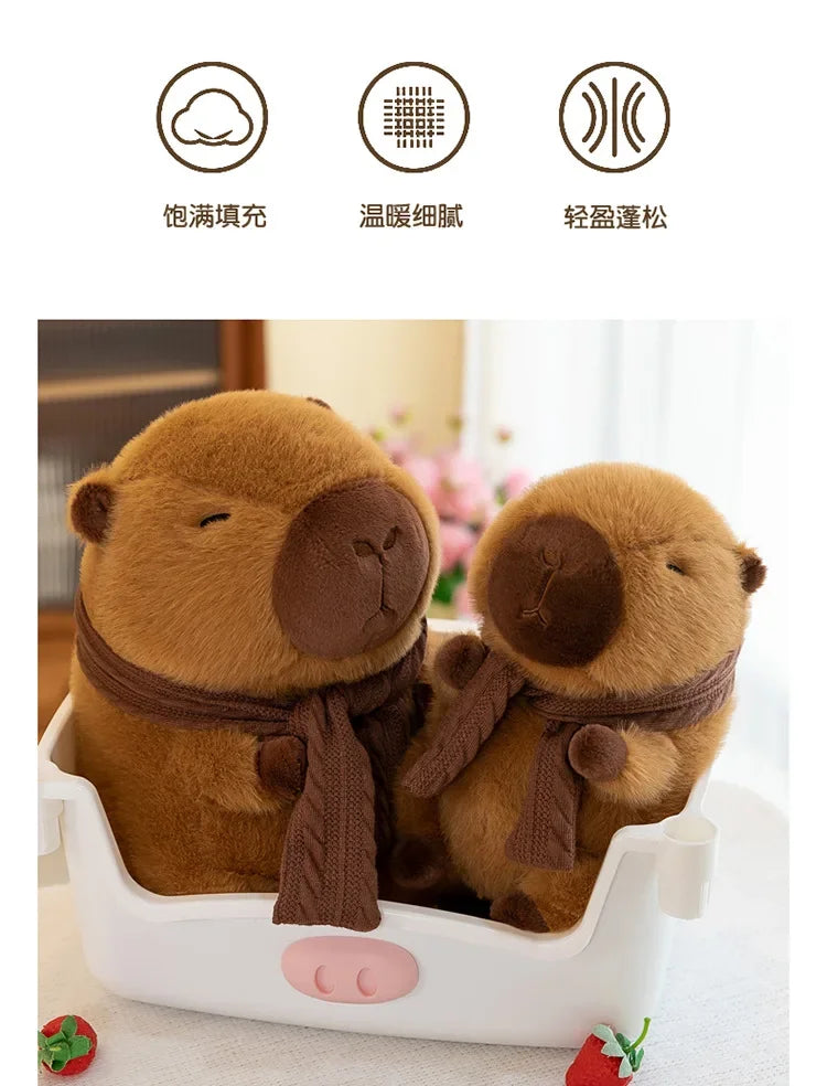 23/35CM Cute Capybara Plush Toy with Scarf -  Autumn Winter Seasonal