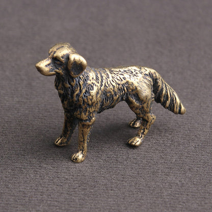 Mini Brass Copper Metal Dog Figurine – Desk Buddy Ornament Collectible