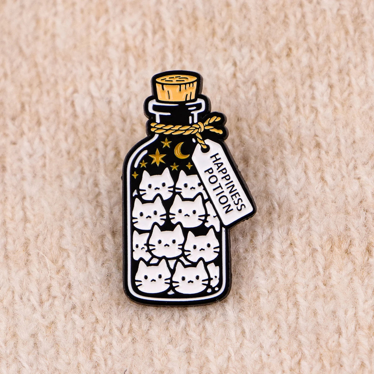 Happiness Potion Funny Cute Cat Kitten Bottle Enamel Brooch Lapel Pin Badge Novelty Gift