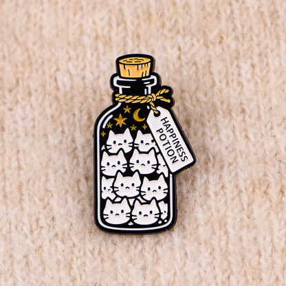 Happiness Potion Funny Cute Cat Kitten Bottle Enamel Brooch Lapel Pin Badge Novelty Gift