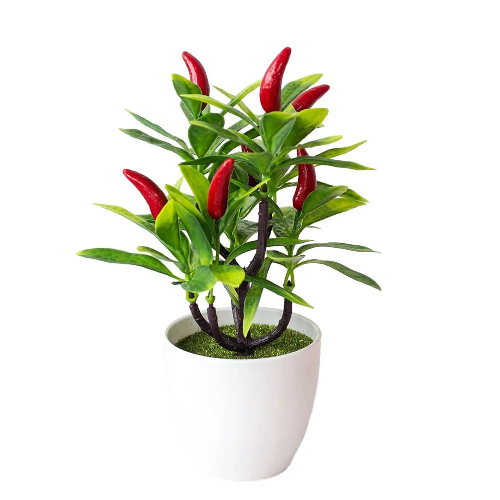 Artificial Bonsai Plant Tree – Peach, Orange, Strawberry, or Pepper Tree Plant Décor (22×18 cm)