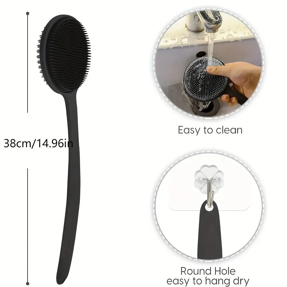 Black Silicone Body Brush – Long-Handle Shower Body Scrubber & Exfoliator