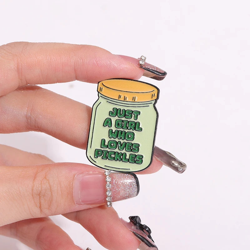 Pickles Lover Enamel Pin Badge Funny Cartoon Pickle Jar Brooches Lapel Bag Badge