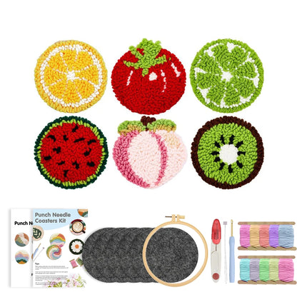 DIY Punch Needle Coaster Set Kits – Make 6 Fruit Design Coasters Multiple Design Choice Craft Embroidery