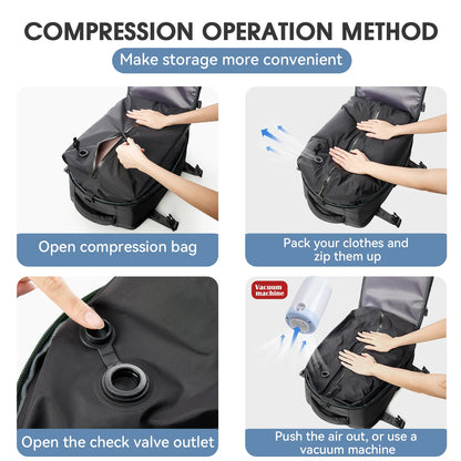 Expandable Vacuum Travel Luggage Backpack – Large Capacity Laptop Bag Men Women - Comes With Pump - Airback Smart Compression Backpack