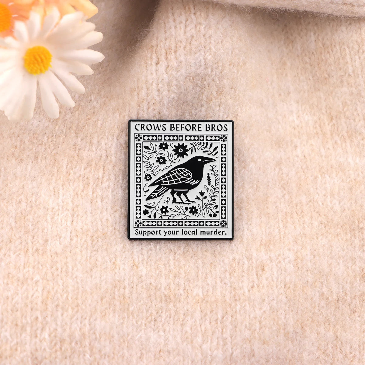Funny Crow ‘Crows before Bros’ Enamel Brooch Lapel Pin Badge Novelty Gift