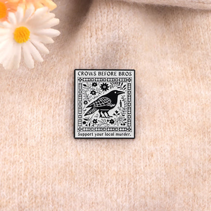 Funny Crow ‘Crows before Bros’ Enamel Brooch Lapel Pin Badge Novelty Gift
