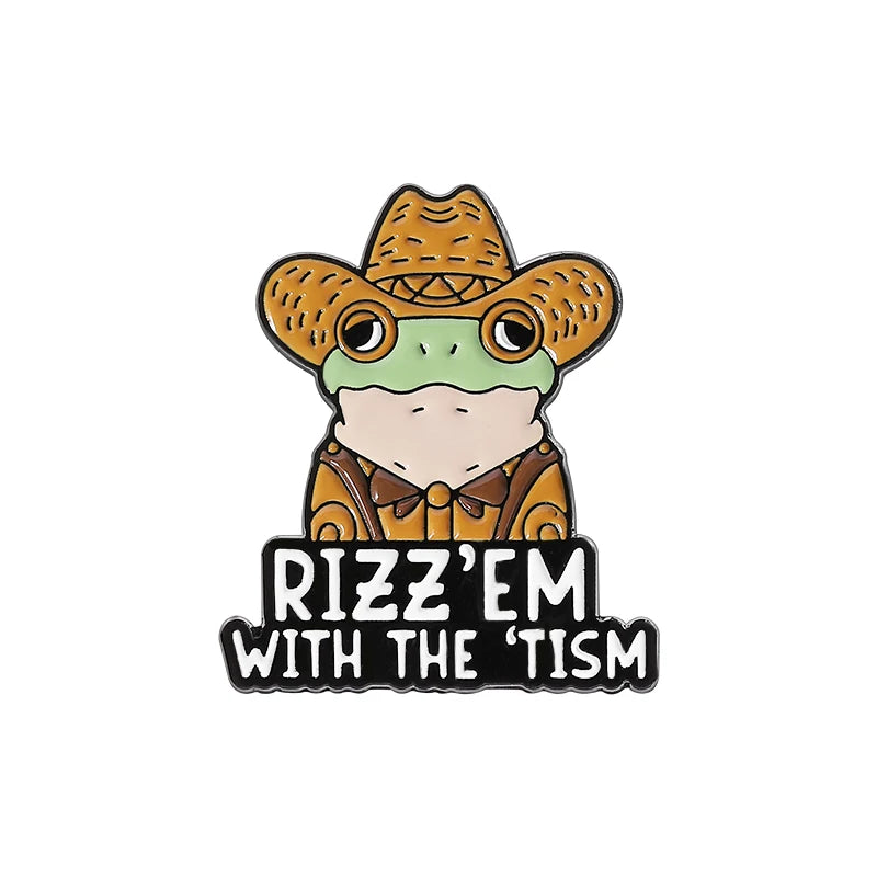Rizz Em With The Tism Enamel Pin Badge Funny Autism Quote Animal Neurodivergent Autistic Frog Toad