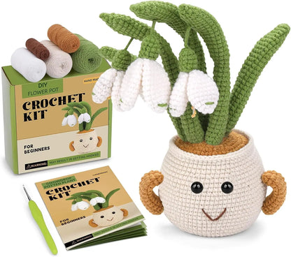 DIY Potted Plant Crochet Kit Beginners Starter – Daisy, Crocus, Snowdrop, Sunflower, Tulip Design