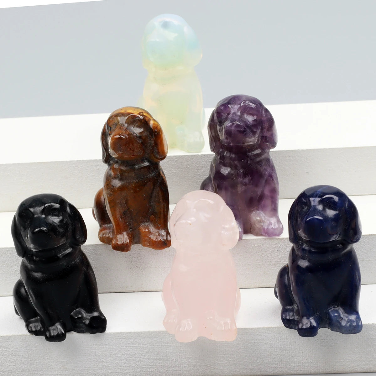 Crystal Dog Figurines – Hand-Carved Natural Stone Animal Dogs Figures for Chakra Energy Healing & Home Décor