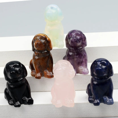 Crystal Dog Figurines – Hand-Carved Natural Stone Animal Dogs Figures for Chakra Energy Healing & Home Décor