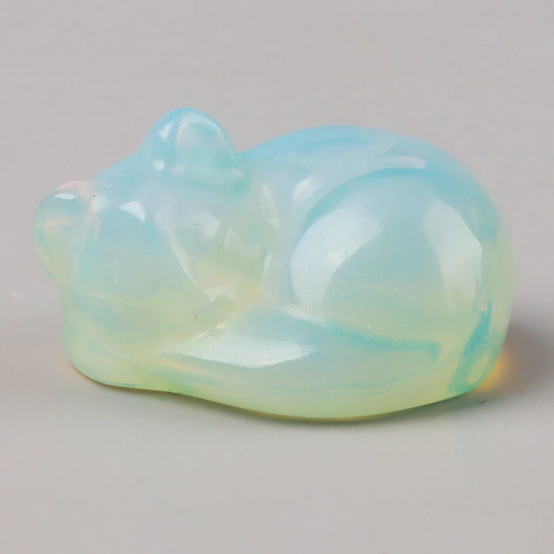 Crystal Sleeping Cat Figurines – Hand-Carved Natural Stone Animal Cats Figures for Chakra Energy Healing & Home Décor
