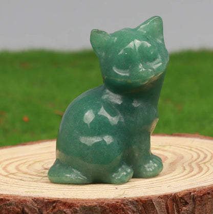 Crystal Cat Figurines – Hand-Carved Natural Stone Animal Cats Figures for Chakra Energy Healing & Home Décor