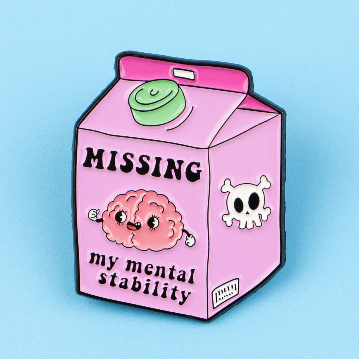 Missing Mental Stability Enamel Pin Badge Funny Mental Health Milk Carton Brain