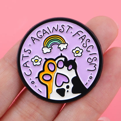 Cats Against Fascism Cat Paw Statement Enamel Brooch Lapel Pin Badge Feminism