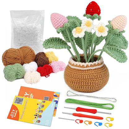 DIY Crochet Flower Plant Pot Kit – Sunflowers Tulips Daisies Designs, Beginners Set
