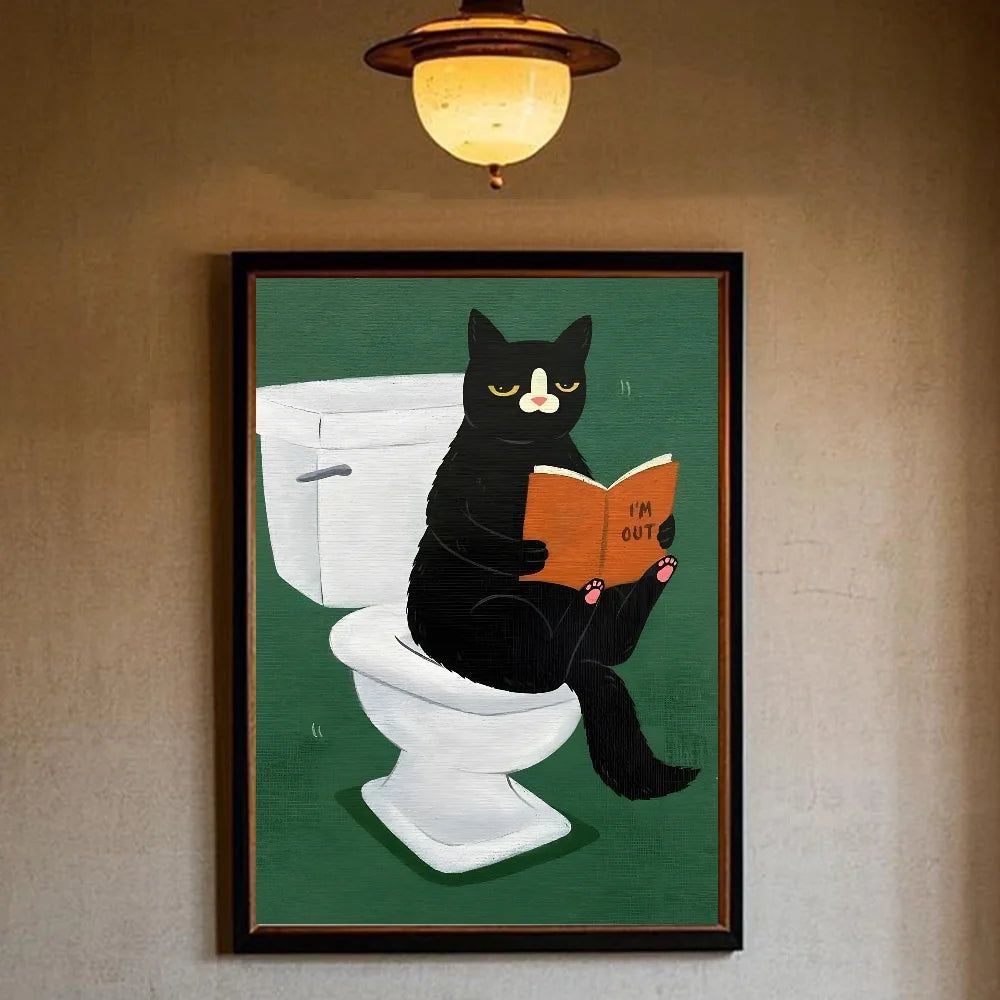 Funny Cute Black Cat Self Adhesive Posters – Retro Animal Wall Art Decoration Home Décor
