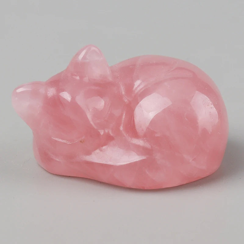 Crystal Sleeping Cat Figurines – Hand-Carved Natural Stone Animal Cats Figures for Chakra Energy Healing & Home Décor