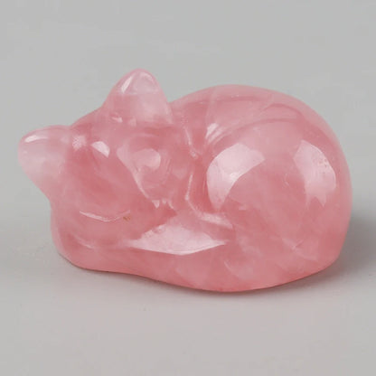 Crystal Sleeping Cat Figurines – Hand-Carved Natural Stone Animal Cats Figures for Chakra Energy Healing & Home Décor