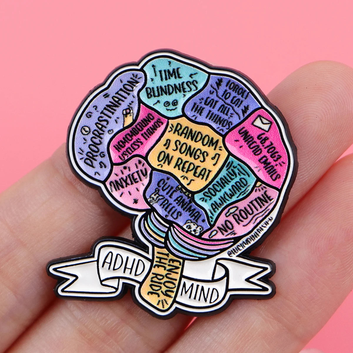 The ADHD Mind Brain Enamel Brooch Lapel Pin Badge Gift Neurodivergent