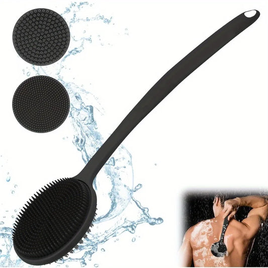 Black Silicone Body Brush – Long-Handle Shower Body Scrubber & Exfoliator