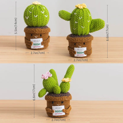 Crochet Knitted Cactus Flower Plant Pot - Desktop Emotional Support Gift Positivity Words of Encouragement Ornament - Perfect Gift