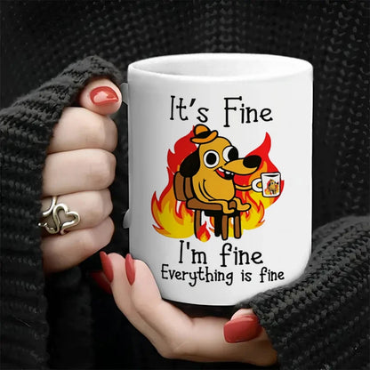 Everything is Fine Funny Meme Coffee Mug – Ceramic Cup for Tea Coffee Funny Sarcastic Novelty Gift Office