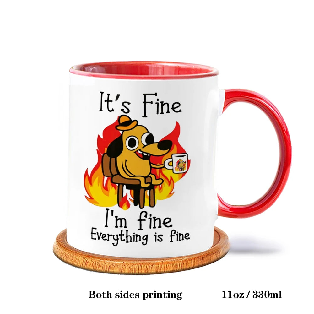 Everything is Fine Funny Meme Coffee Mug – Ceramic Cup for Tea Coffee Funny Sarcastic Novelty Gift Office